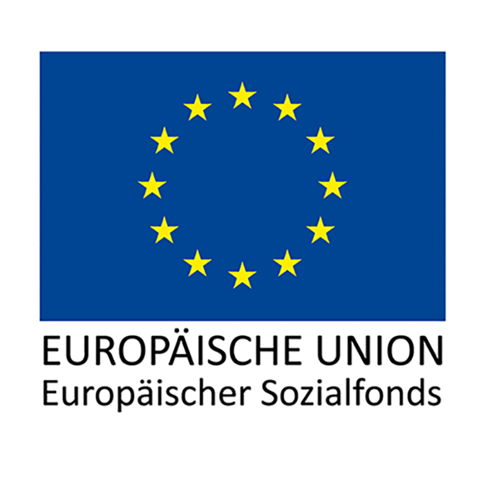 Logo mit EU-Flagge, darunter Text: Europäische Union Europäischer Sozialfonds