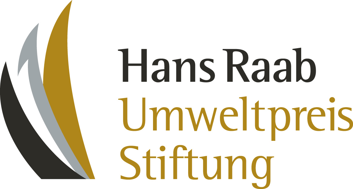 Logo Hans Raab Umweltpreis Stiftung mit stilisierten geschwungenen Formen in Schwarz, Grau und Gold