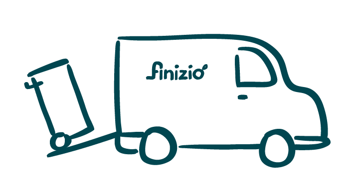 Illustration Servicefahrzeug mit Finizio-Schriftzug für Abholung, petrol.